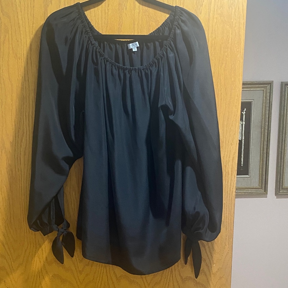 Trish McEvoy Black Blouse with Tie Sleeves